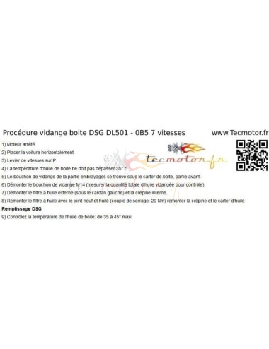 Kit vidange boite DSG 7 vitesses Audi avec 2 filtres procédure de vidange complète et détaillée