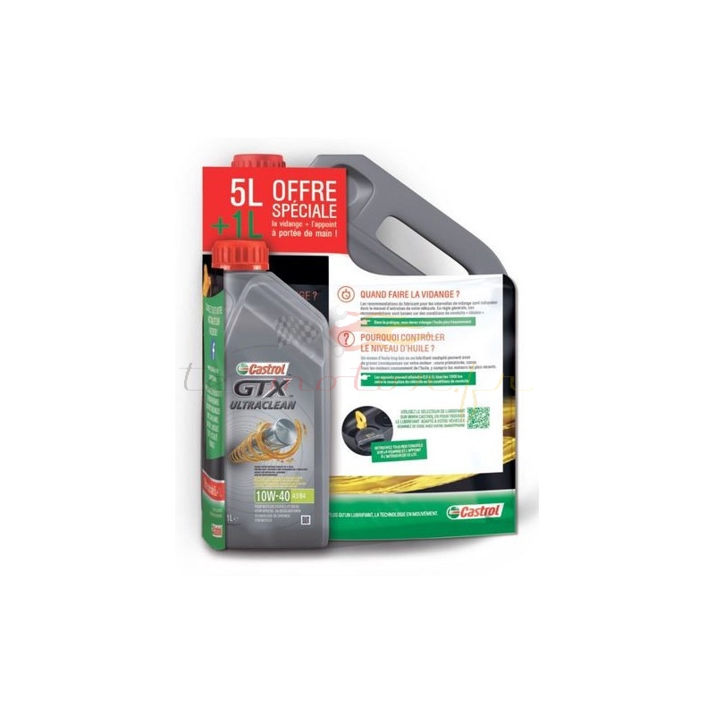 Pack 5+1L huile Moteur CASTROL GTX Ultraclean 10w-40 A3/B4 bidon 5L Pack 5+1L huile Moteur CASTROL GTX Ultraclean 10w-40 A3/B4 bidon 5L