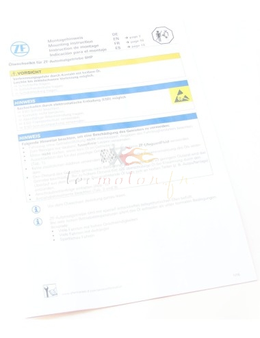 Notice ZF fournie avec le kit